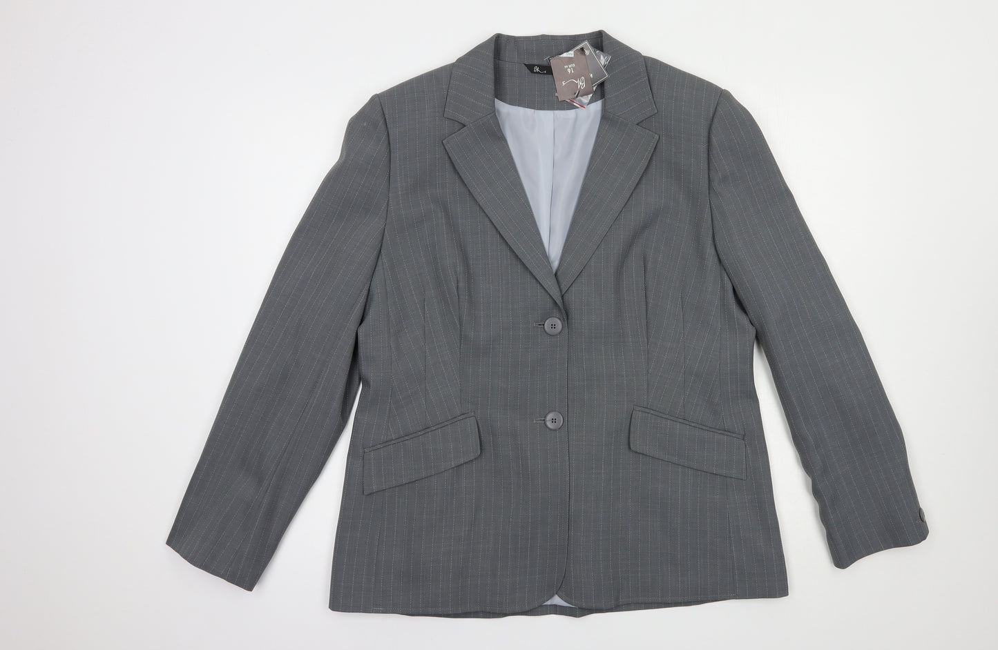 BHS Womens Grey Striped  Jacket Blazer Size 16  Button