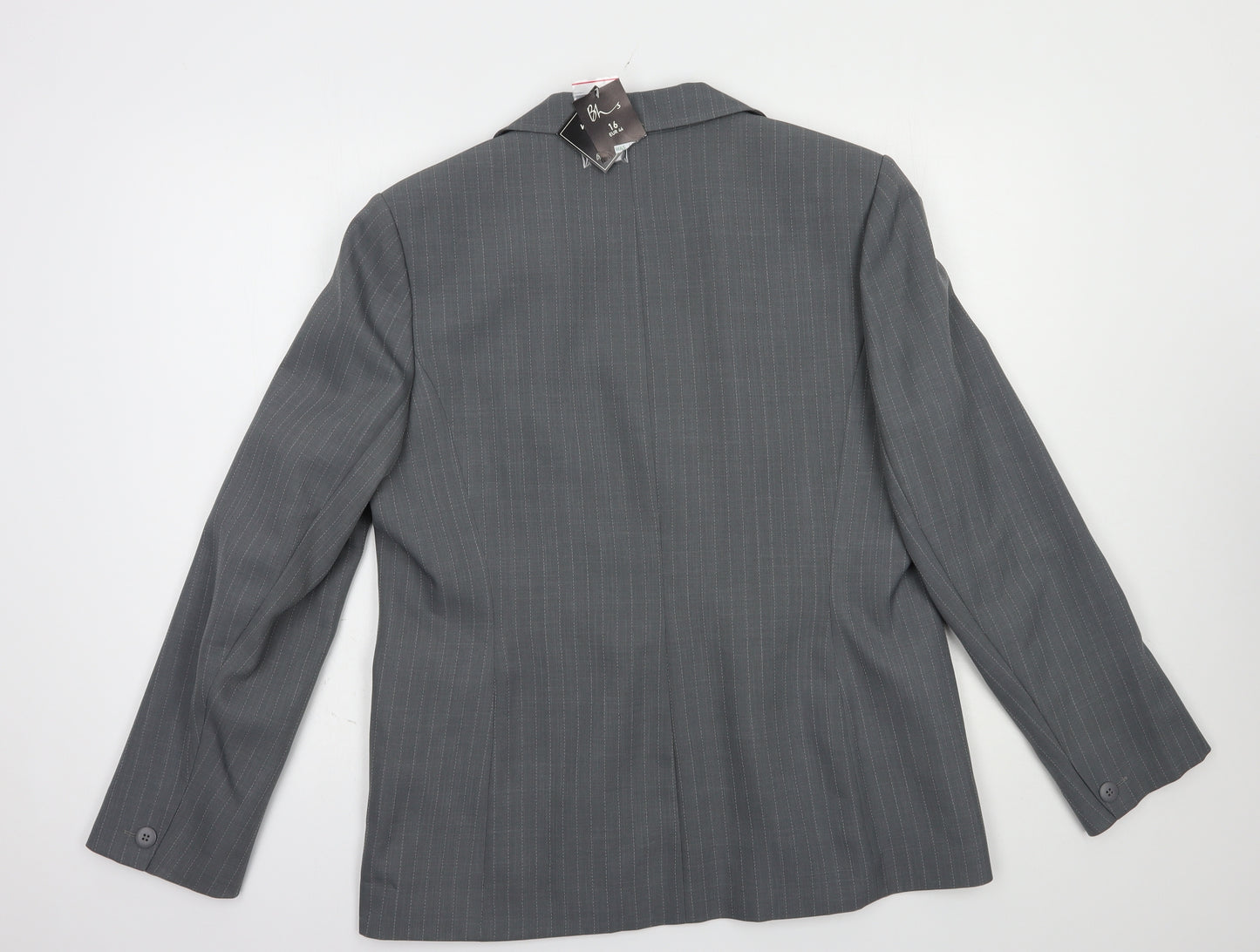 BHS Womens Grey Striped  Jacket Blazer Size 16  Button