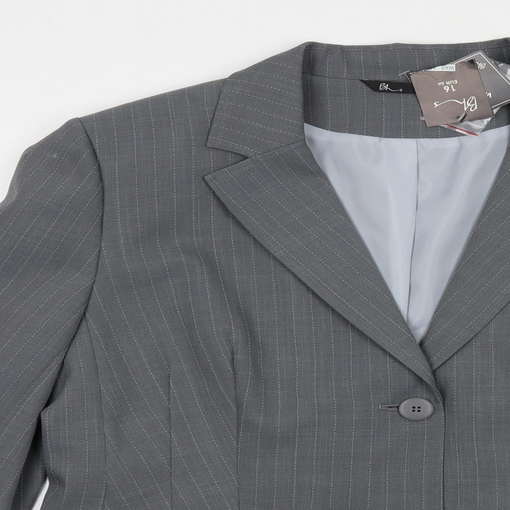 BHS Womens Grey Striped  Jacket Blazer Size 16  Button