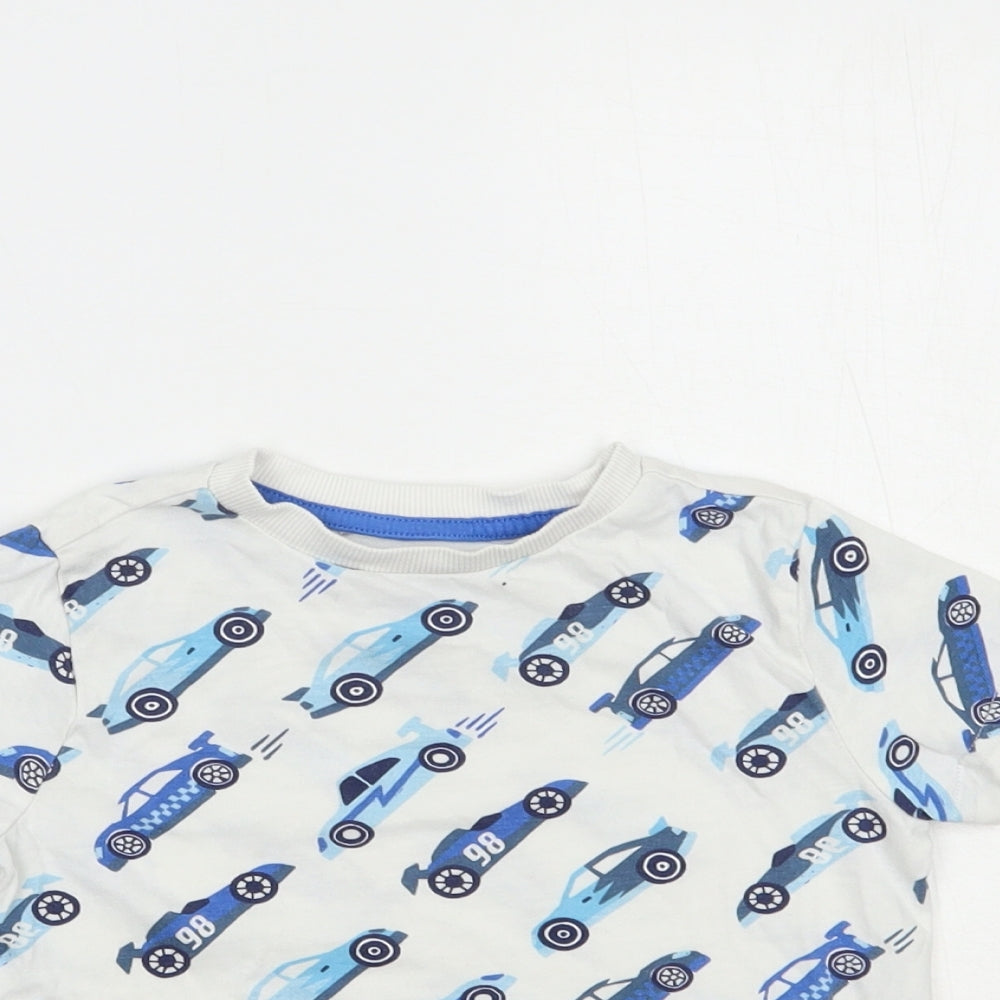 F&F Boys White Geometric Cotton Basic T-Shirt Size 2-3 Years Crew Neck Pullover - Car Print