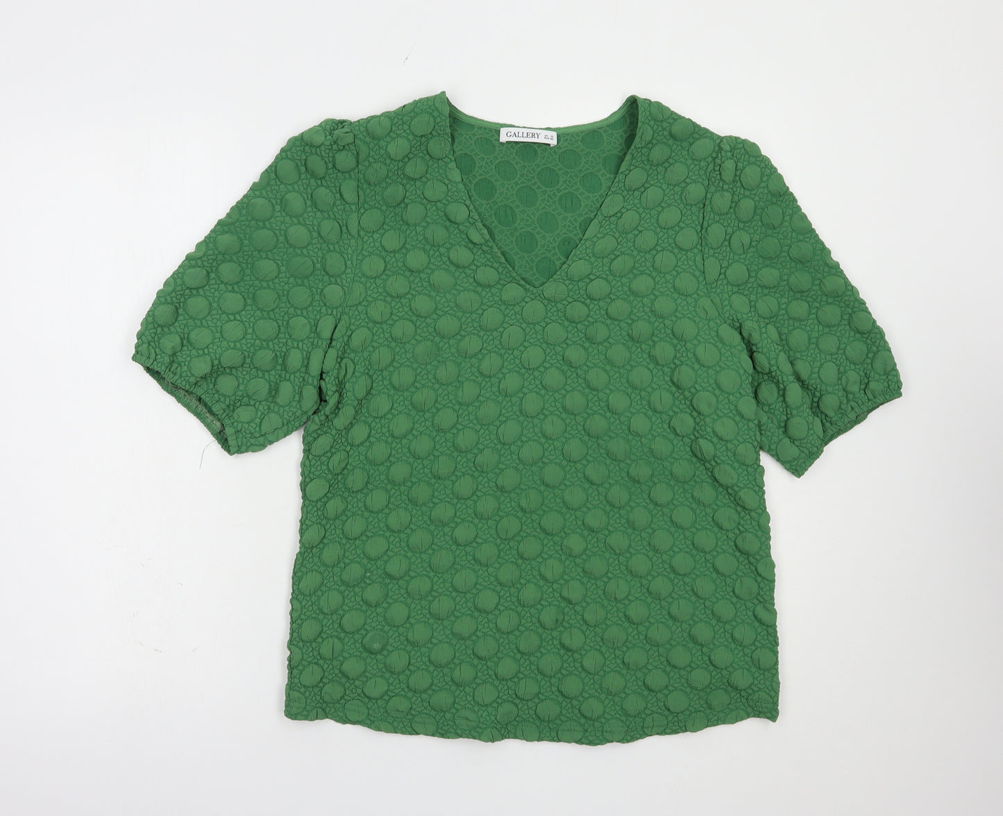 Gallery Womens Green  Polyester Basic Blouse Size 12 V-Neck