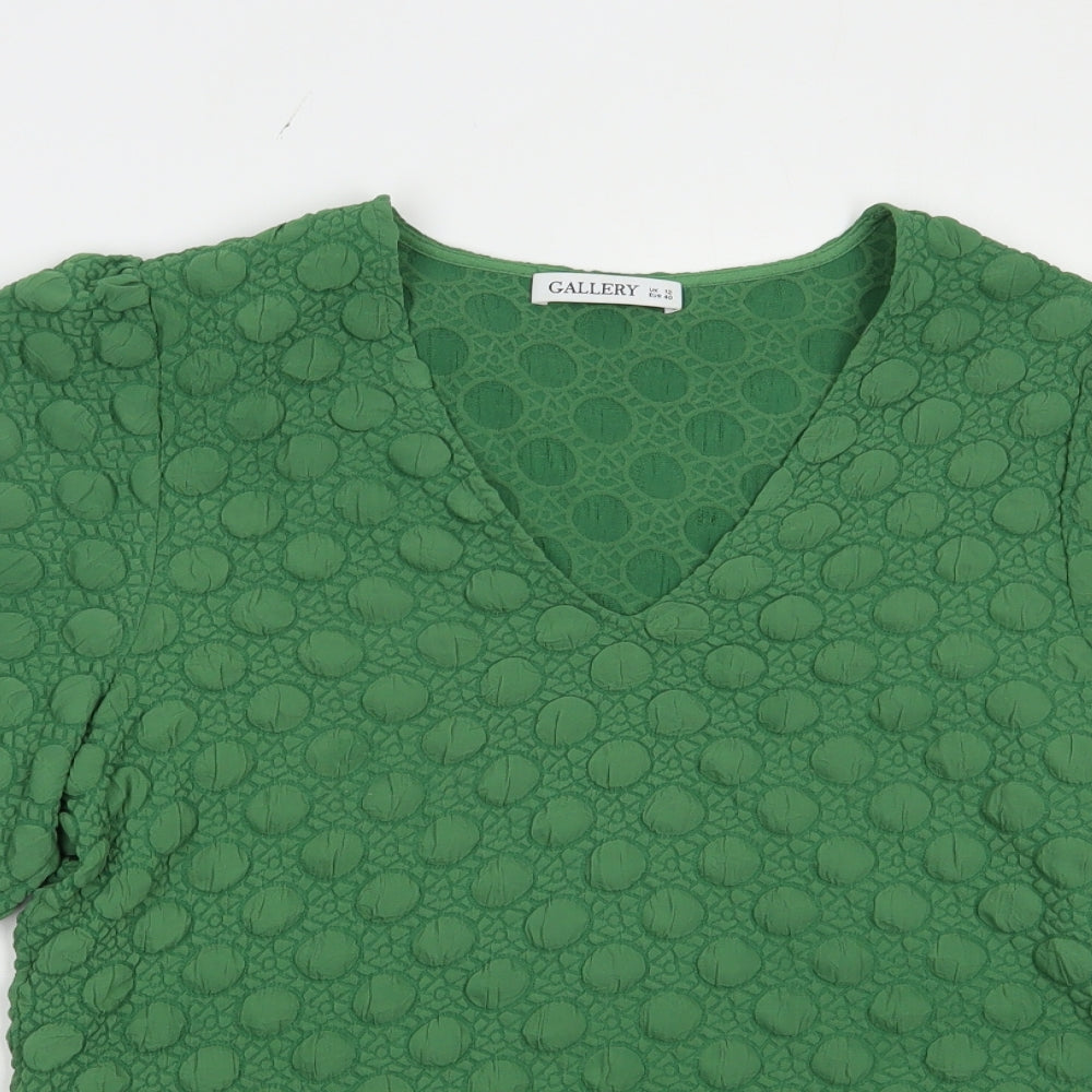 Gallery Womens Green  Polyester Basic Blouse Size 12 V-Neck