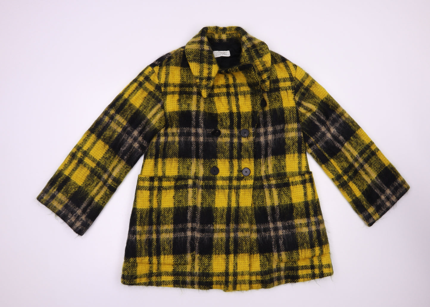 Toast Womens Yellow Plaid  Pea Coat Coat Size 8  Button