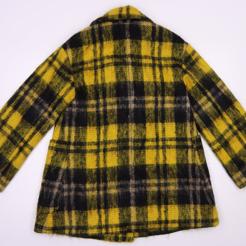 Toast Womens Yellow Plaid  Pea Coat Coat Size 8  Button