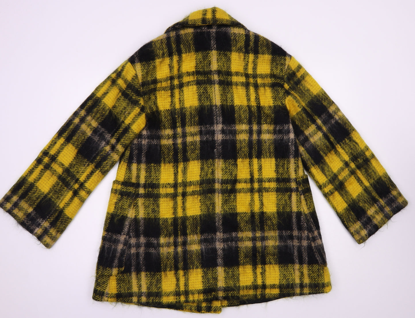 Toast Womens Yellow Plaid  Pea Coat Coat Size 8  Button