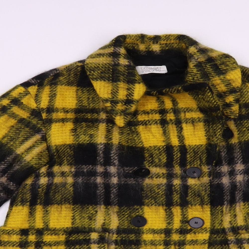 Toast Womens Yellow Plaid  Pea Coat Coat Size 8  Button