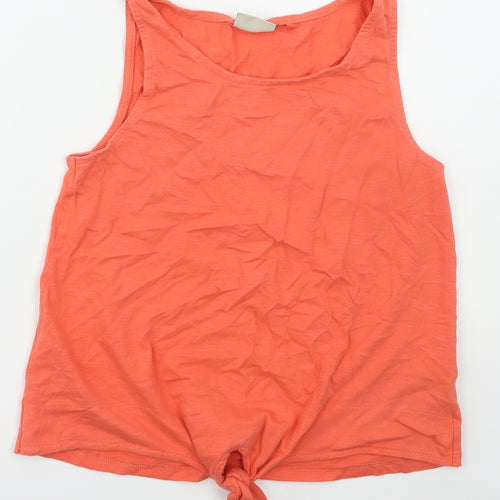 NEXT Girls Pink  Cotton Basic Tank Size 13 Years Boat Neck Pullover - Tie Front