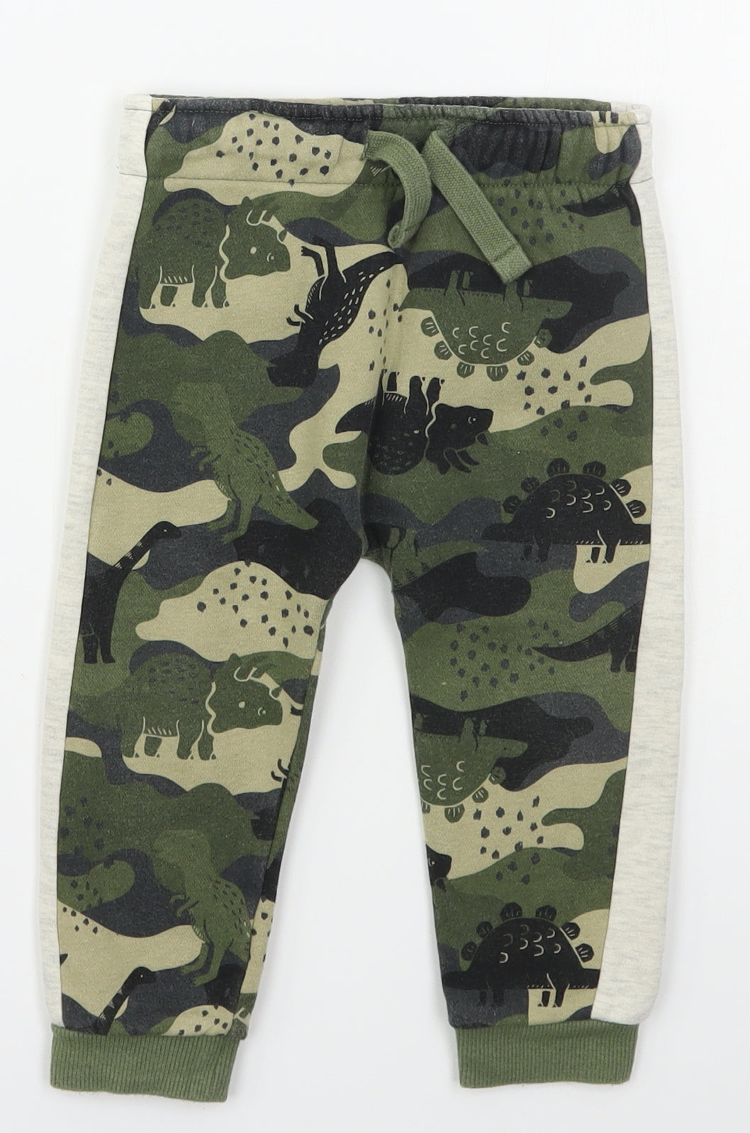 Fred & Flo Boys Green Camouflage Cotton Sweatpants Trousers Size 12-18 Months  Drawstring - Dinosaurs