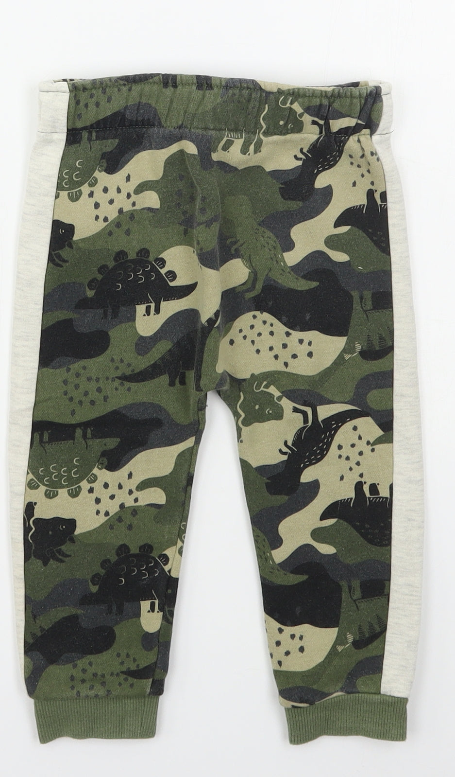 Fred & Flo Boys Green Camouflage Cotton Sweatpants Trousers Size 12-18 Months  Drawstring - Dinosaurs