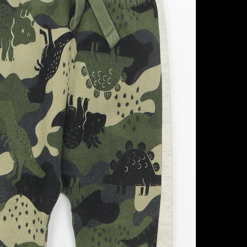 Fred & Flo Boys Green Camouflage Cotton Sweatpants Trousers Size 12-18 Months  Drawstring - Dinosaurs