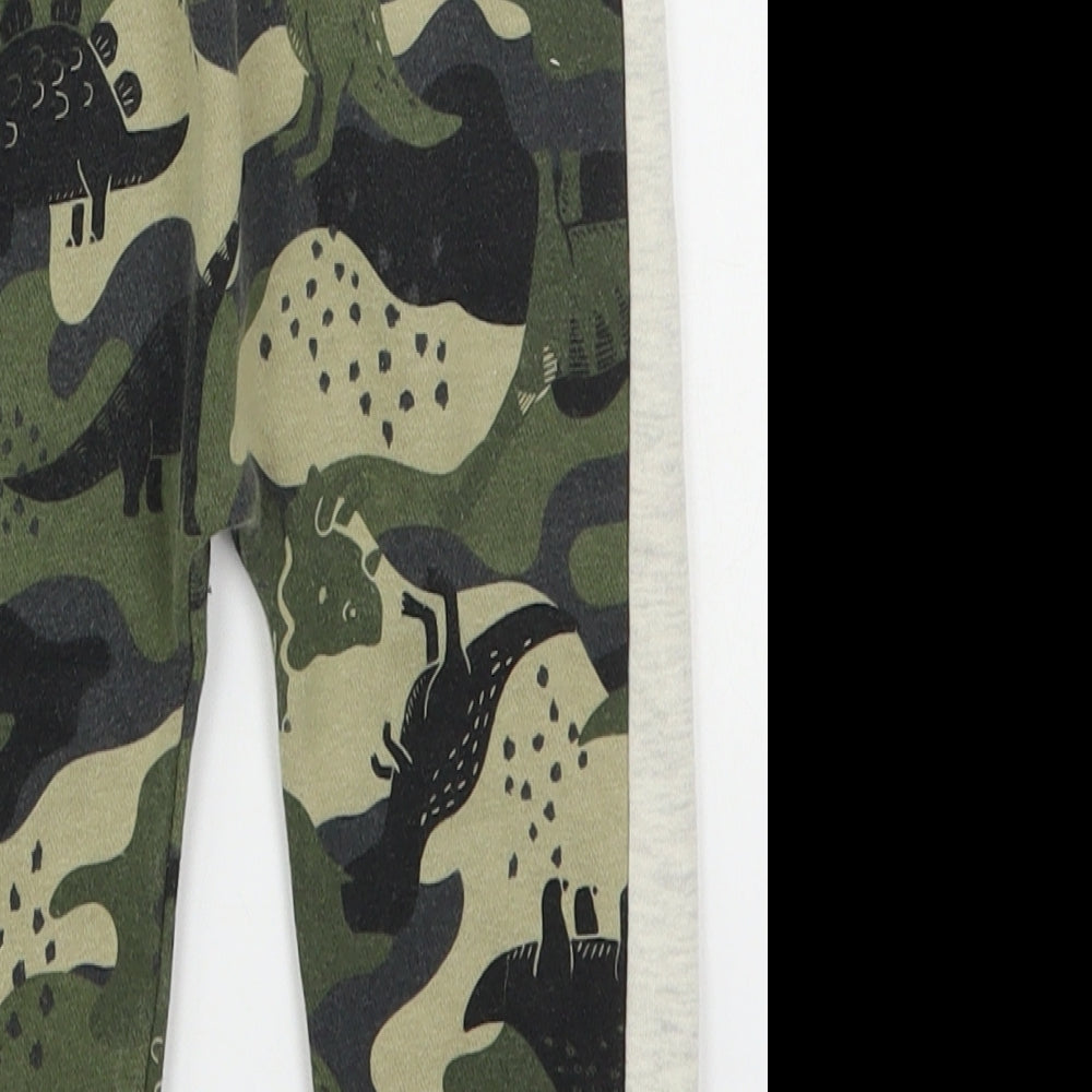 Fred & Flo Boys Green Camouflage Cotton Sweatpants Trousers Size 12-18 Months  Drawstring - Dinosaurs