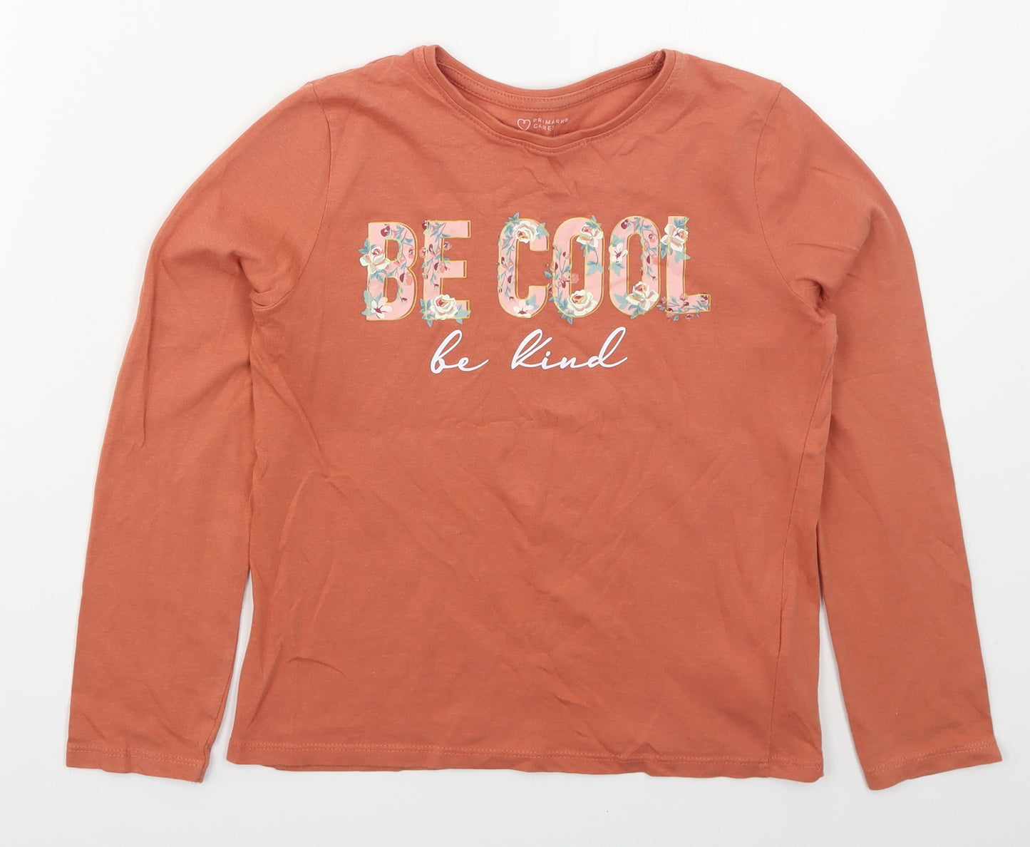 Primark Girls Orange  Cotton Basic T-Shirt Size 9-10 Years Crew Neck Pullover - Be Cool Be Kind