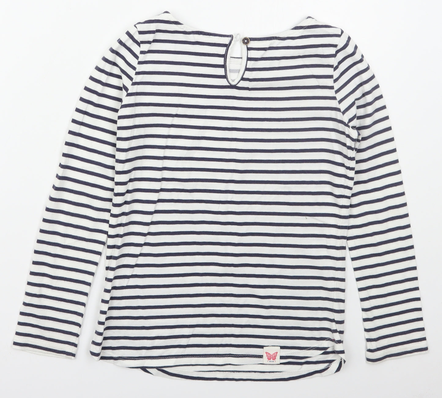 Fat Face Girls Blue Striped Cotton Basic T-Shirt Size 8-9 Years Boat Neck Pullover - Flowers