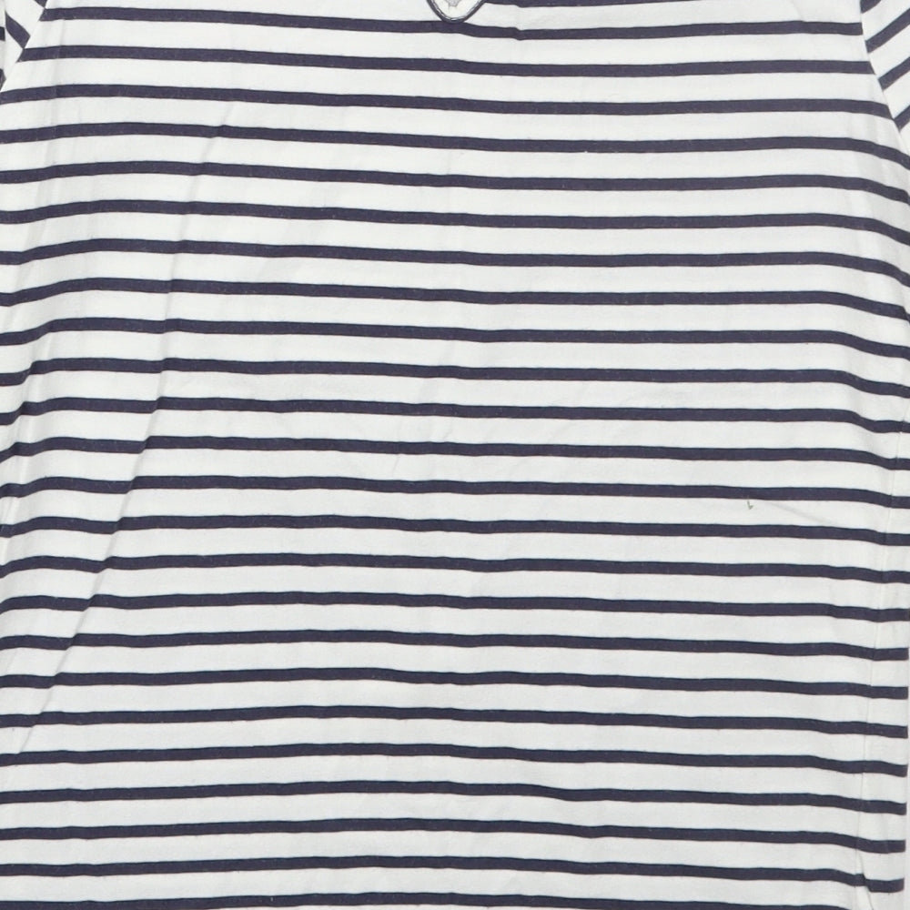 Fat Face Girls Blue Striped Cotton Basic T-Shirt Size 8-9 Years Boat Neck Pullover - Flowers