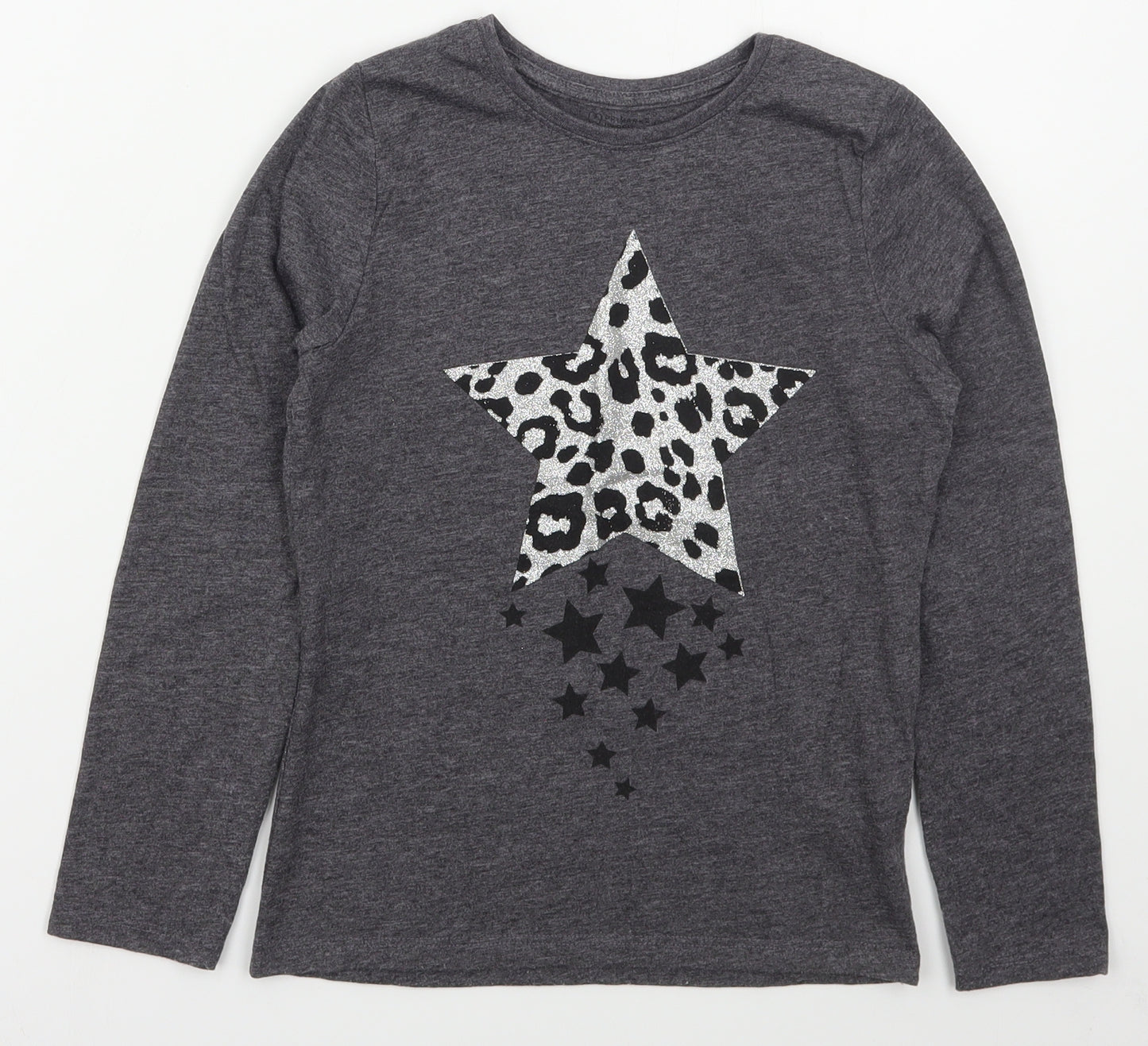 Primark Girls Grey  Polyester Basic T-Shirt Size 9-10 Years Crew Neck Pullover - Stars