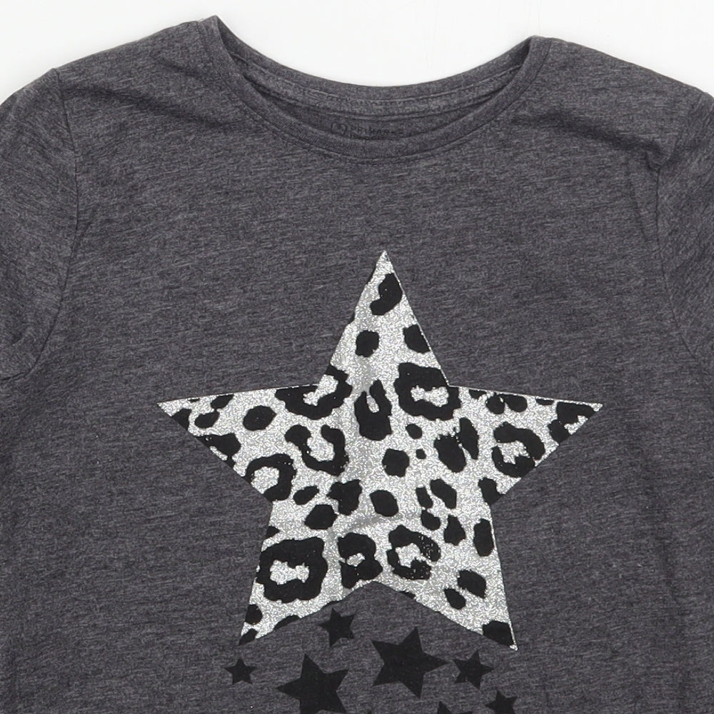 Primark Girls Grey  Polyester Basic T-Shirt Size 9-10 Years Crew Neck Pullover - Stars