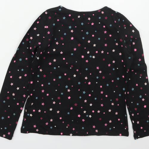 Monsoon Girls Black Geometric Cotton Basic T-Shirt Size 9-10 Years Crew Neck Pullover - Unicorn Stars