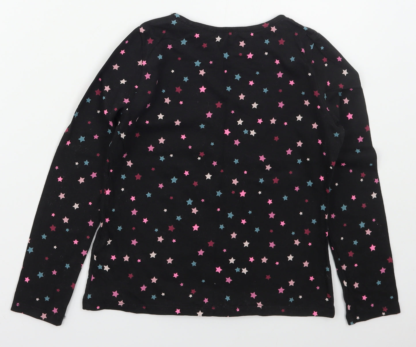 Monsoon Girls Black Geometric Cotton Basic T-Shirt Size 9-10 Years Crew Neck Pullover - Unicorn Stars