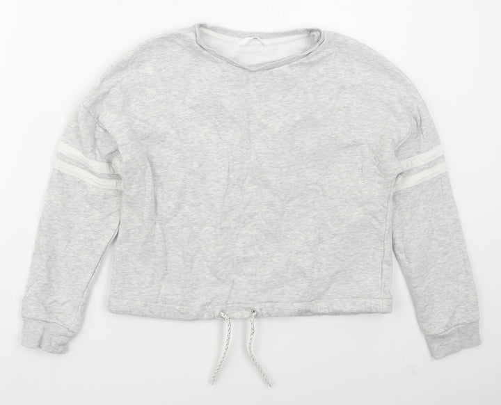 Marks and Spencer Girls Grey Striped Cotton Pullover Sweatshirt Size 11-12 Years  Pullover