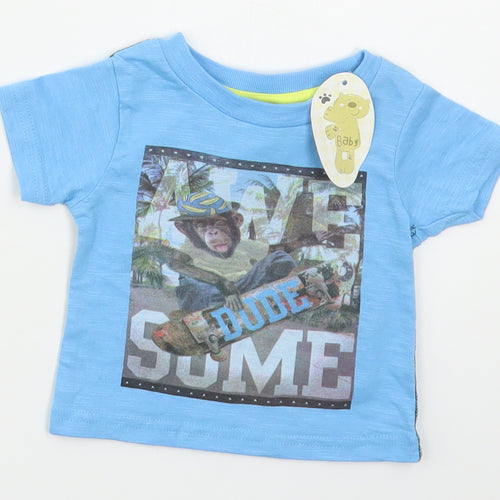 Peacocks Boys Blue  Cotton Basic T-Shirt Size 6-9 Months Crew Neck Pullover - Awesome Monkey