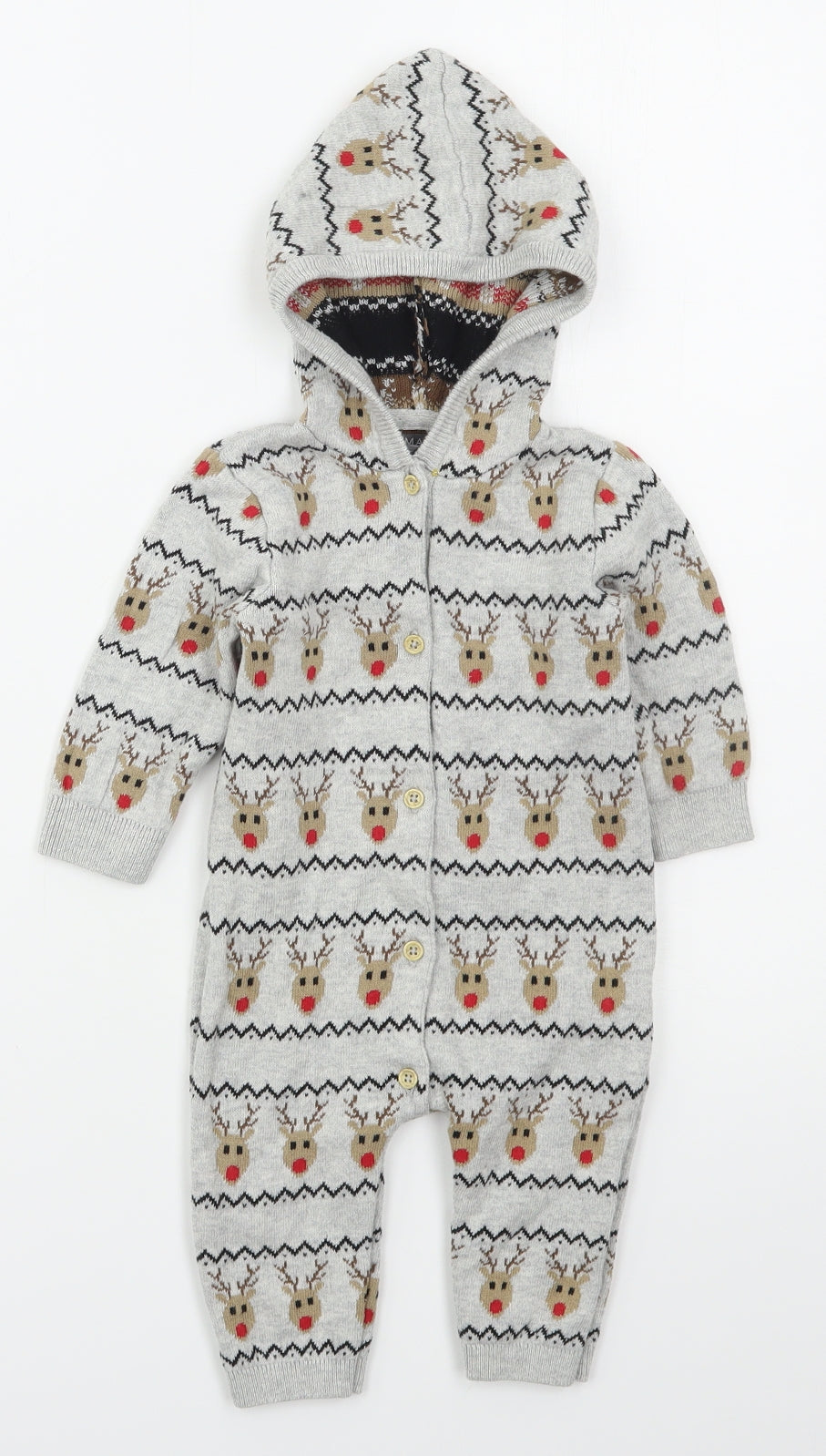 Primark Boys Grey Geometric Cotton Cami One Piece Size 3-6 Months  Button - Rudolph