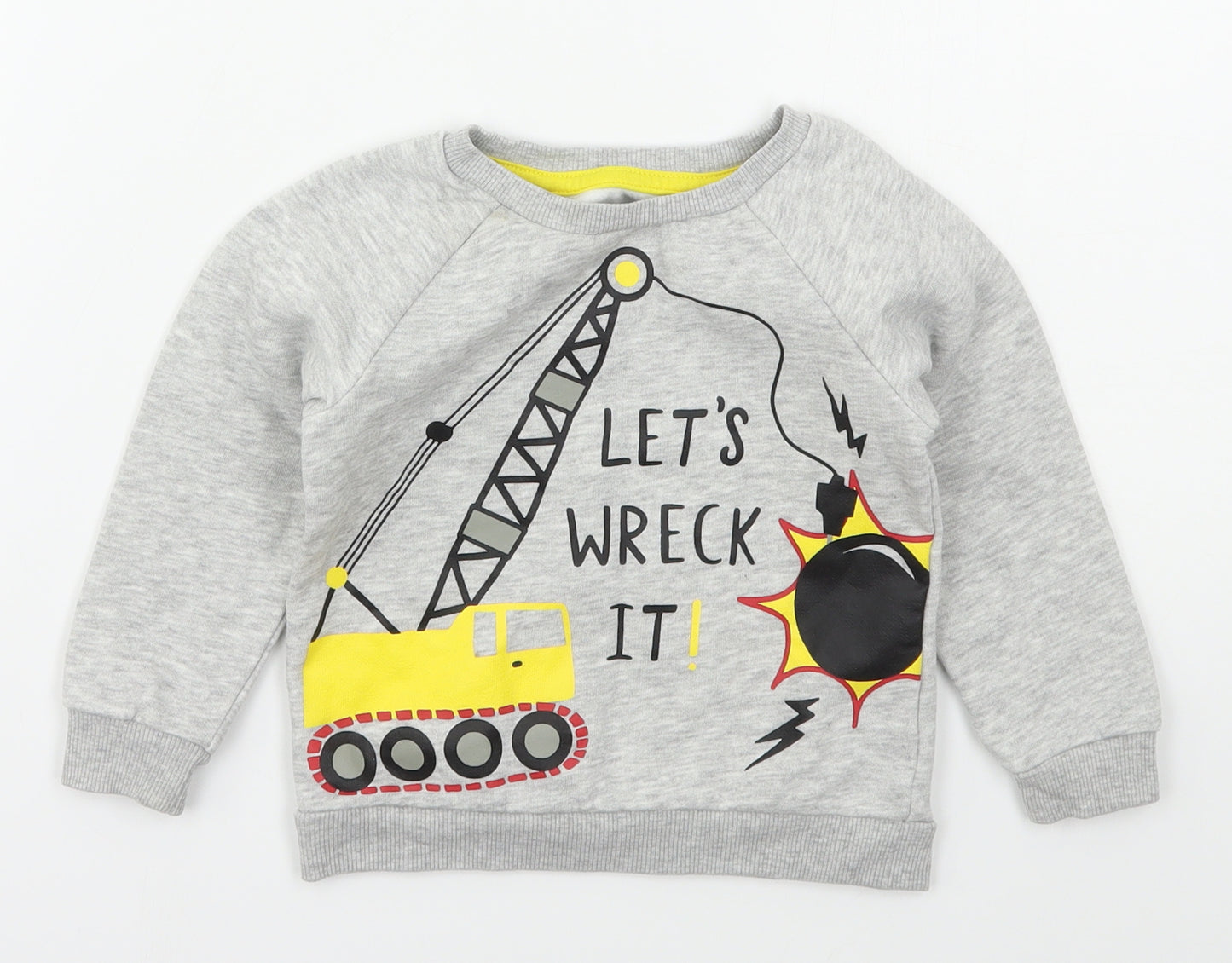 Dunnes Boys Grey  Cotton Basic T-Shirt Size 18-24 Months Crew Neck Pullover - Lets Wreck It