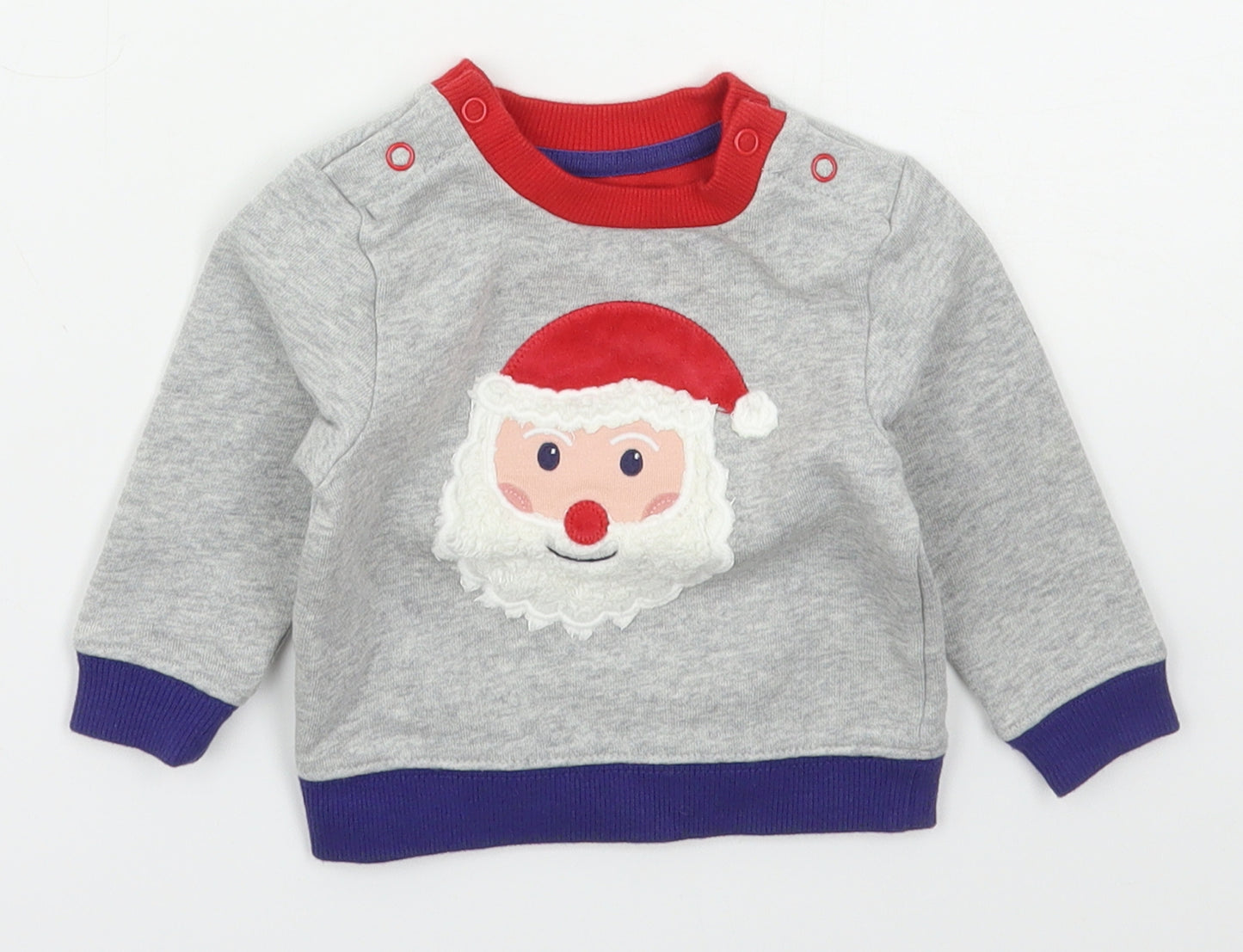 Baby Boden Boys Grey  Cotton Basic T-Shirt Size 0-3 Months Crew Neck Pullover - Santa