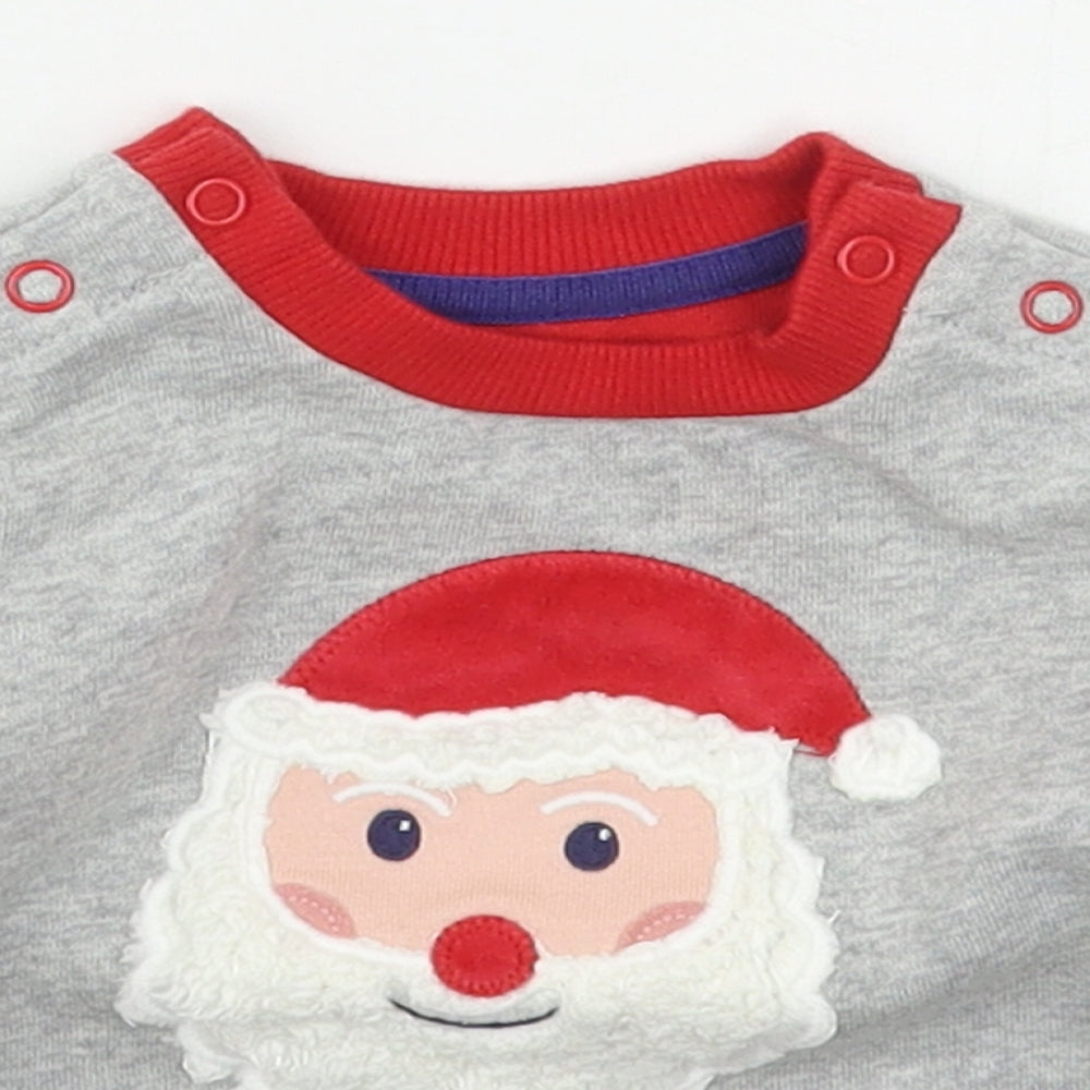 Baby Boden Boys Grey  Cotton Basic T-Shirt Size 0-3 Months Crew Neck Pullover - Santa