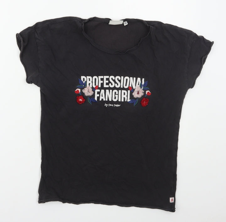 TOM TAILOR Girls Grey  Cotton Basic T-Shirt Size 15 Years Crew Neck Pullover - Professional Fangirl