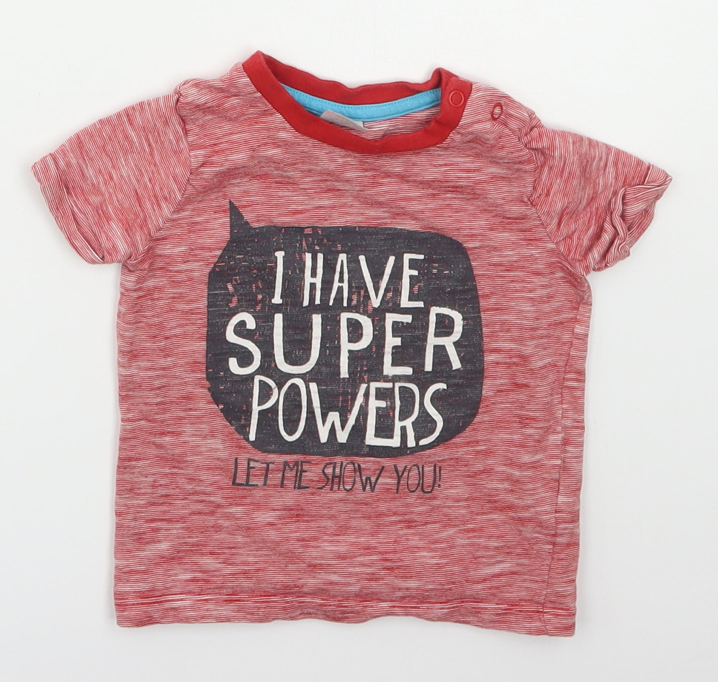 F&F Boys Red Striped Cotton Basic T-Shirt Size 9-12 Months Crew Neck Pullover - I Have Superpowers