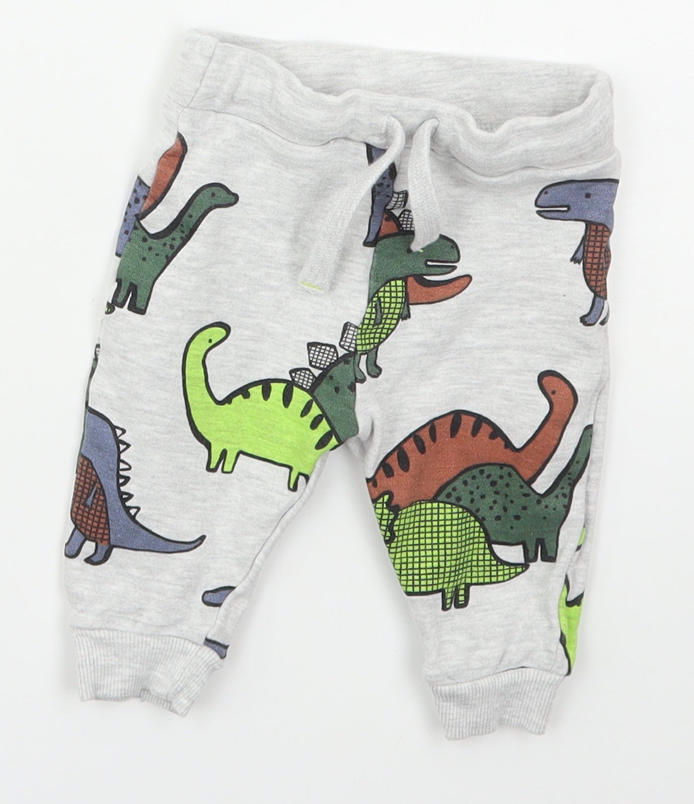 F&F Boys Grey  Cotton Sweatpants Trousers Size 3-6 Months  Drawstring - Dinosaurs