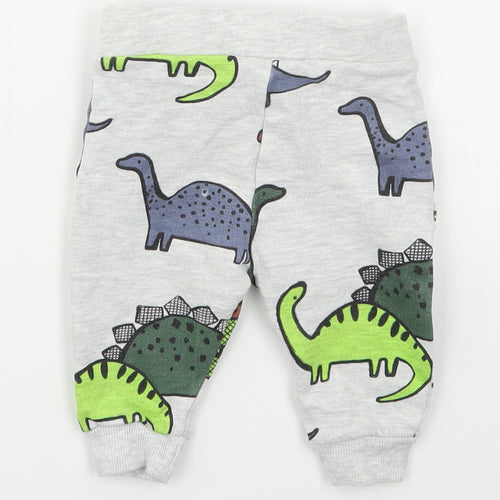 F&F Boys Grey  Cotton Sweatpants Trousers Size 3-6 Months  Drawstring - Dinosaurs