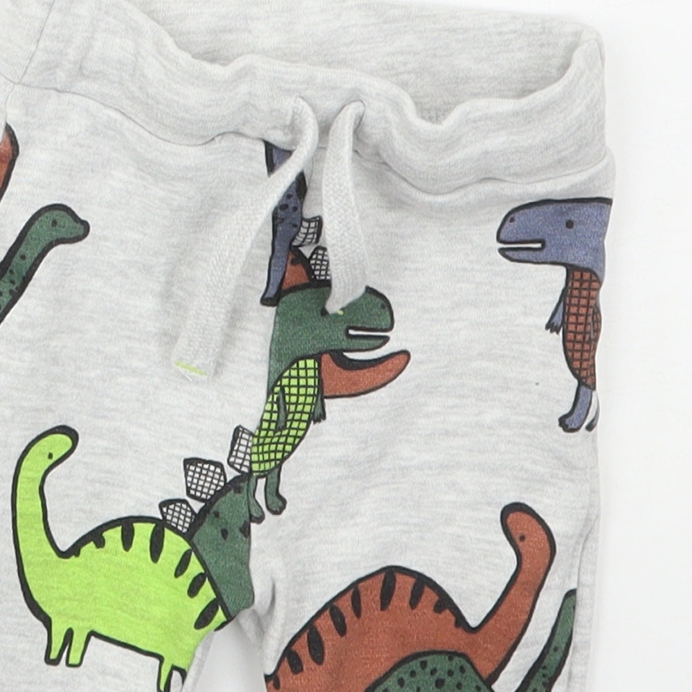 F&F Boys Grey  Cotton Sweatpants Trousers Size 3-6 Months  Drawstring - Dinosaurs