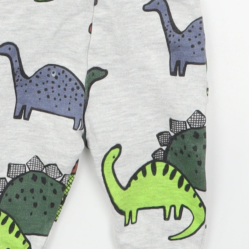 F&F Boys Grey  Cotton Sweatpants Trousers Size 3-6 Months  Drawstring - Dinosaurs