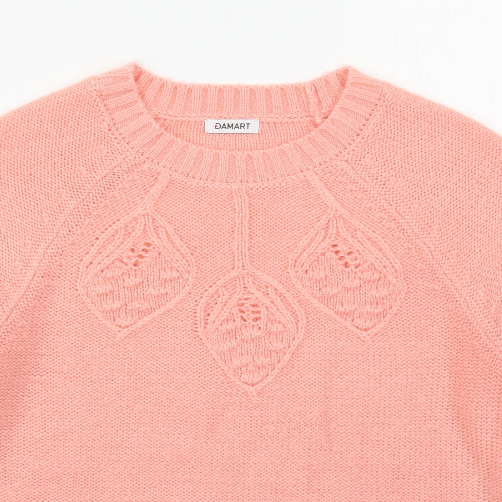 Damart Womens Pink Crew Neck  Acrylic Pullover Jumper Size 14