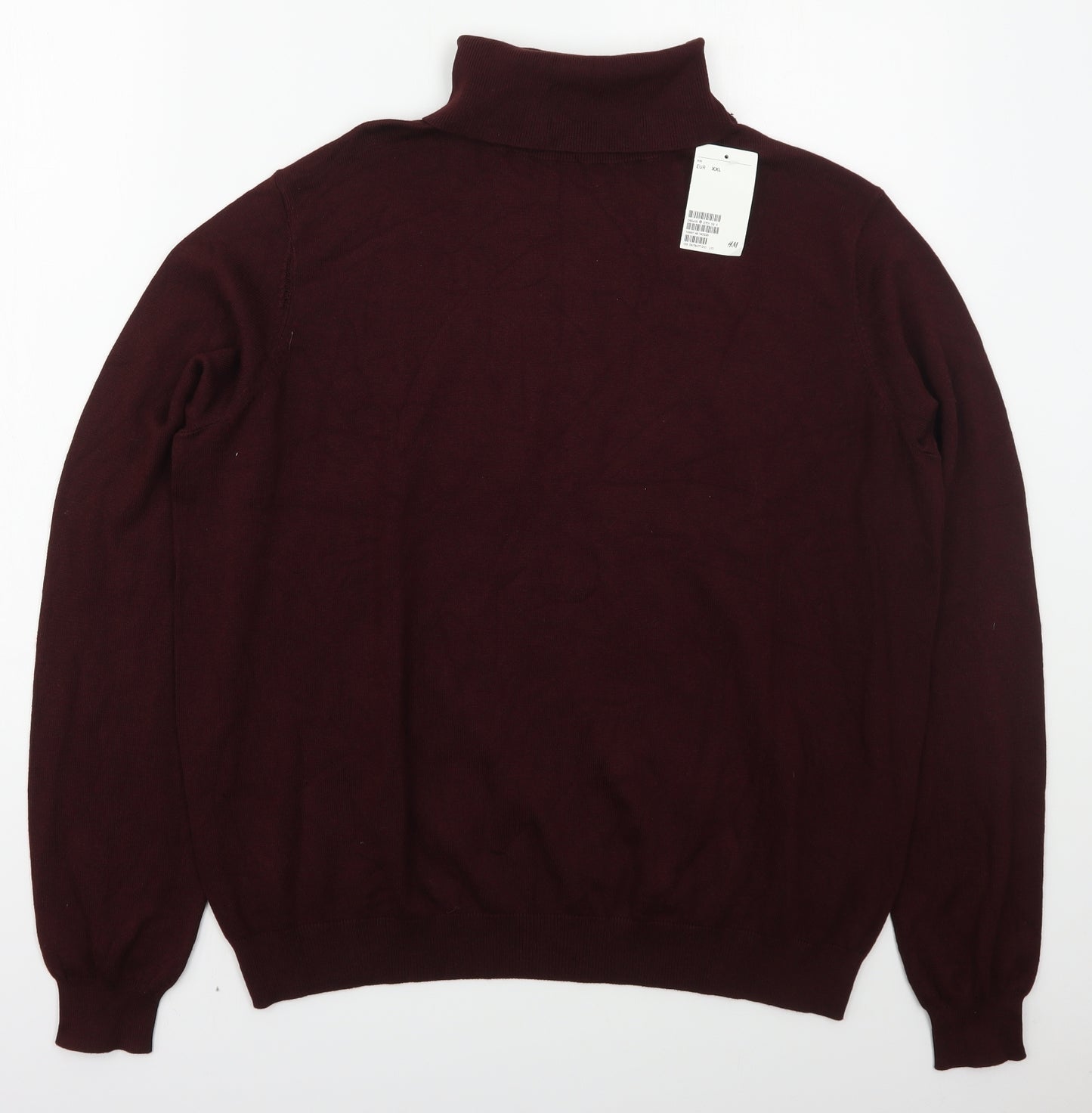 H&M Mens Red Roll Neck  Viscose Pullover Jumper Size 2XL