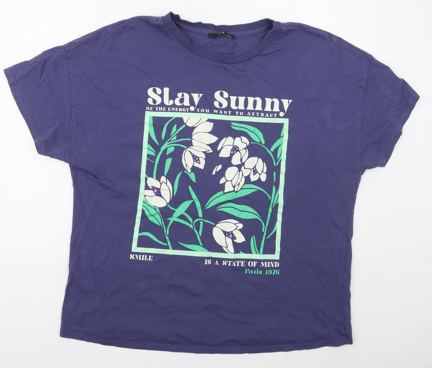 George Womens Blue  Cotton Basic T-Shirt Size 16 Crew Neck - Stay Sunny