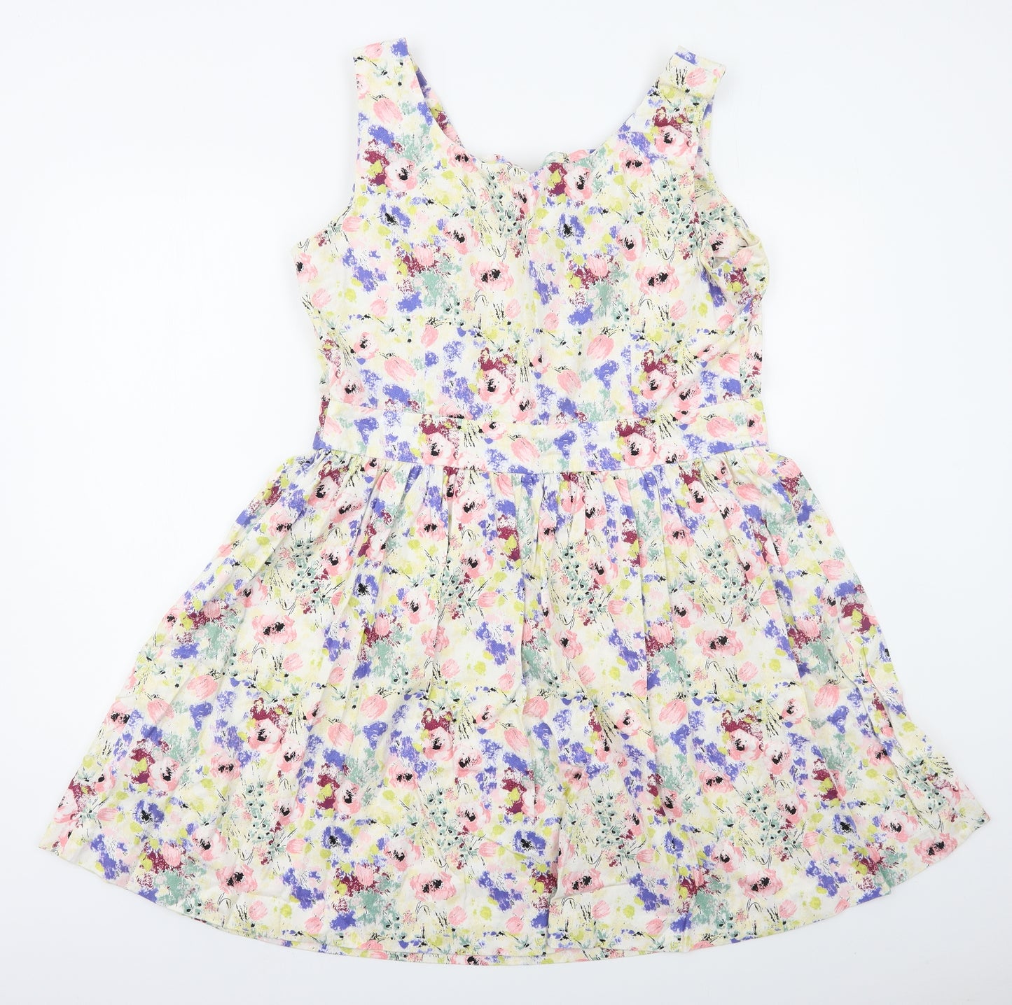 F&F Womens Multicoloured Floral Cotton Skater Dress  Size 18  Scoop Neck Zip