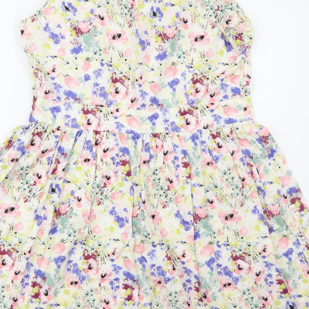 F&F Womens Multicoloured Floral Cotton Skater Dress  Size 18  Scoop Neck Zip
