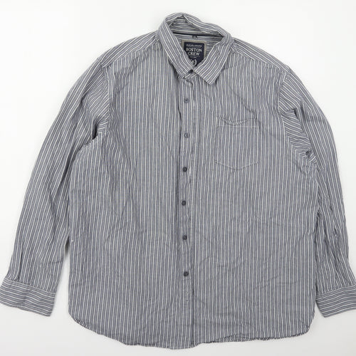 Boston Crew Mens Blue Striped Cotton  Button-Up Size XL Collared Button