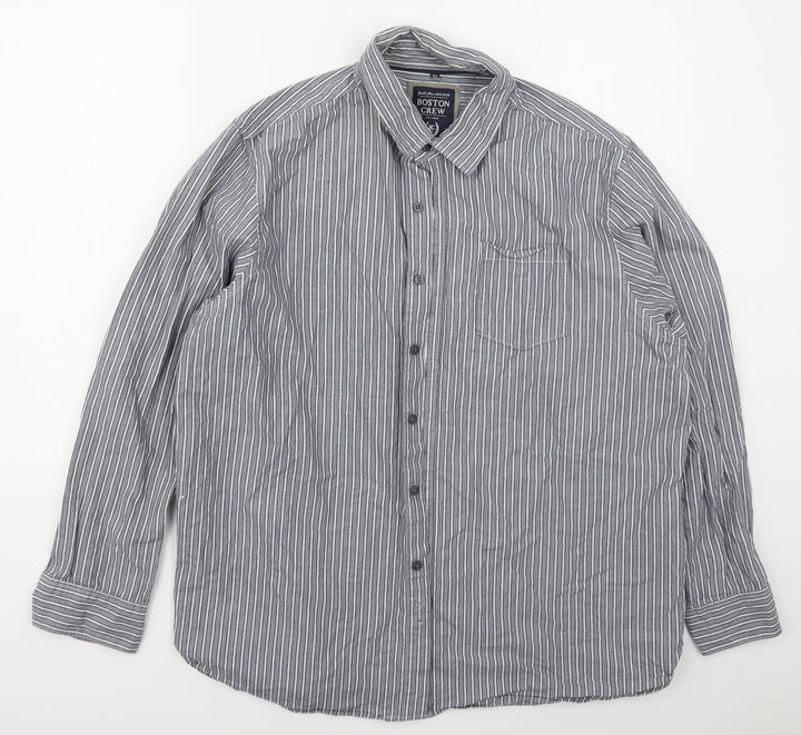 Boston Crew Mens Blue Striped Cotton  Button-Up Size XL Collared Button