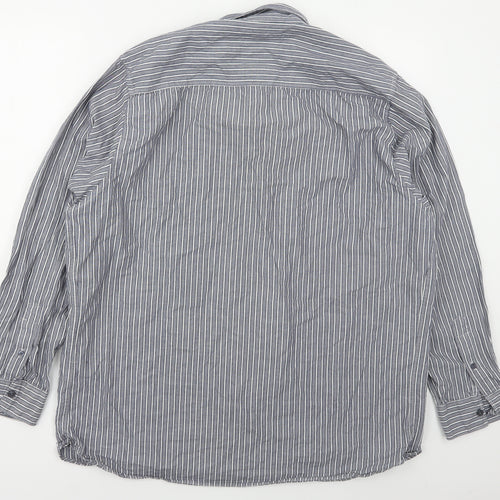 Boston Crew Mens Blue Striped Cotton  Button-Up Size XL Collared Button