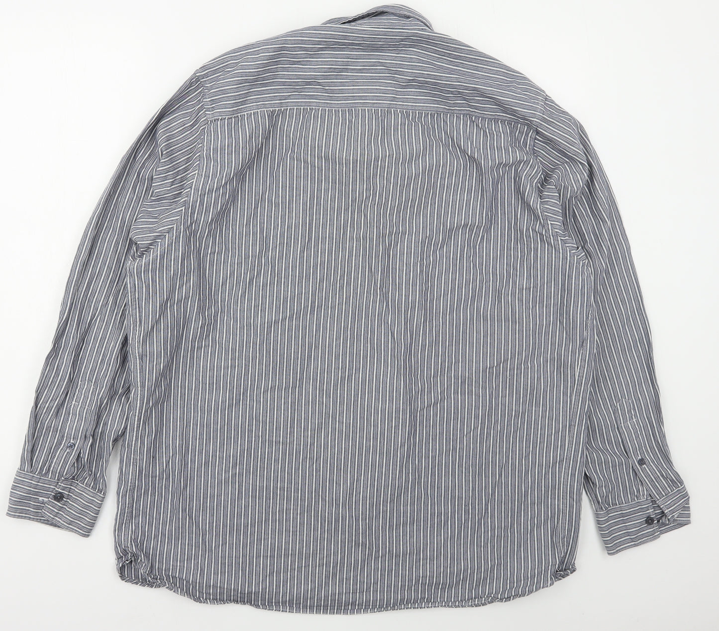 Boston Crew Mens Blue Striped Cotton  Button-Up Size XL Collared Button