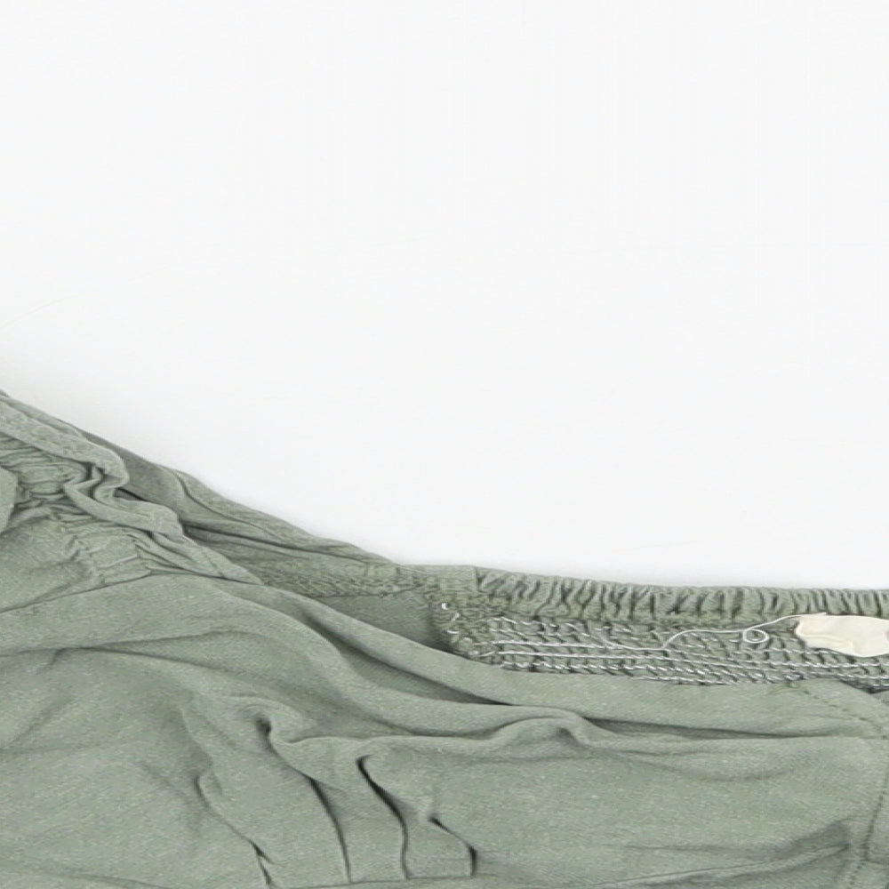 Fanco Womens Green  Ramie Cropped Blouse Size L Boat Neck