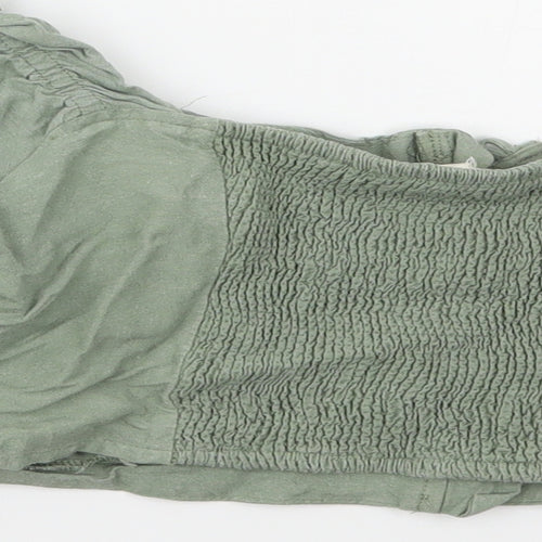 Fanco Womens Green  Ramie Cropped Blouse Size L Boat Neck