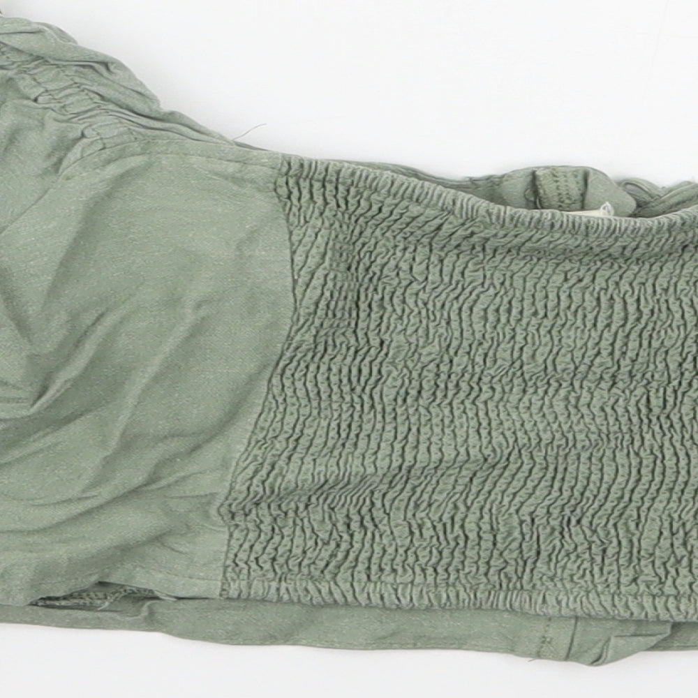 Fanco Womens Green  Ramie Cropped Blouse Size L Boat Neck