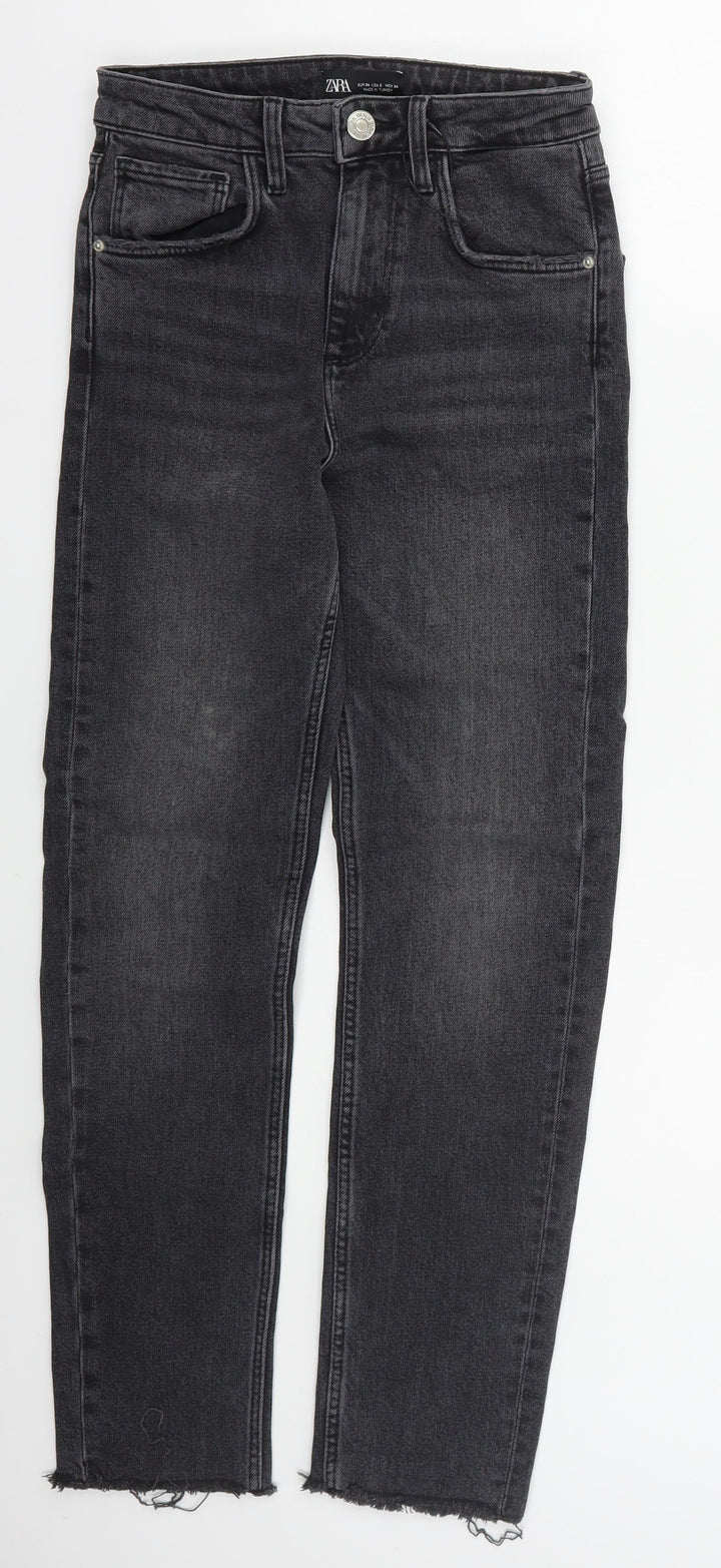 Zara Womens Grey Cotton Skinny Jeans Size 6 L26 in Regular Button - Distressed Hem