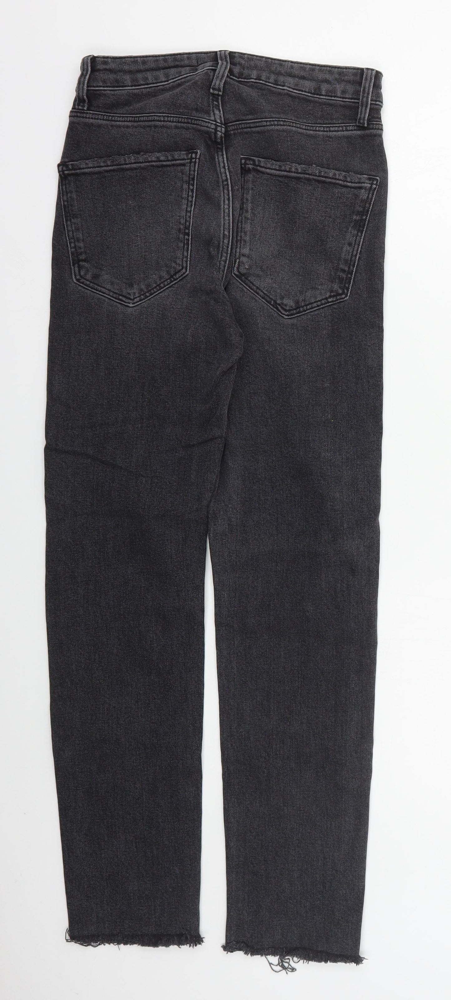 Zara Womens Grey  Cotton Skinny Jeans Size 6 L26 in Regular Button - Distressed Hem