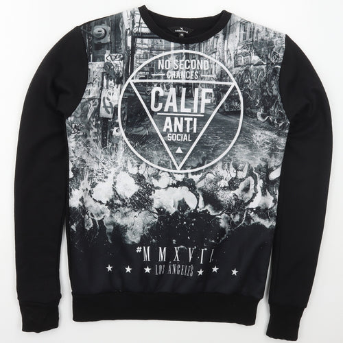 River Island Mens Black  Polyester Pullover Sweatshirt Size XS   - No Second Chances Anti Social