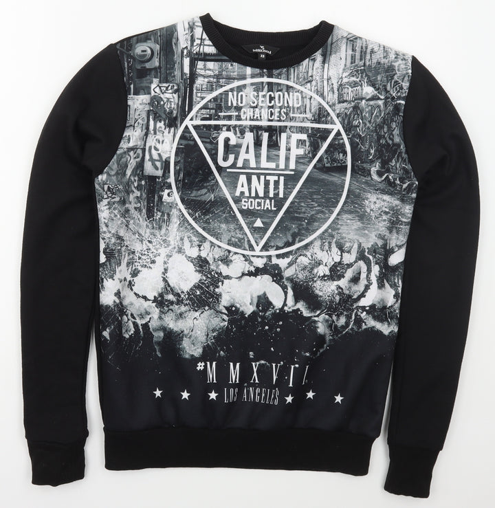 River Island Mens Black  Polyester Pullover Sweatshirt Size XS   - No Second Chances Anti Social